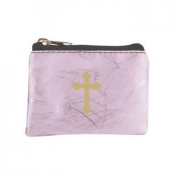  PINK MARBLE PATTERNED ZIPPER ROSARY POUCH (3 PC) 